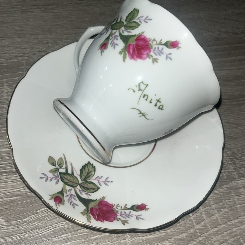 Vintage hand painted “Anita” Rosebud Teacup and Saucer Set